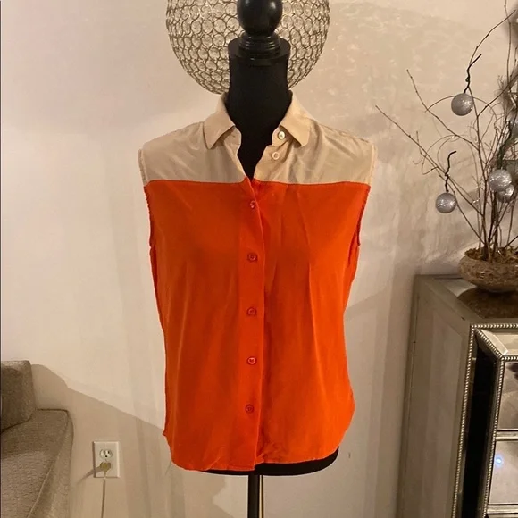Equipment Orange Sleeveless Button Down Shirt - Picture 2 of 5